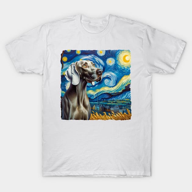 Starry Weimaraner Dog Portrait - Pet Portrait T-Shirt by starry_night